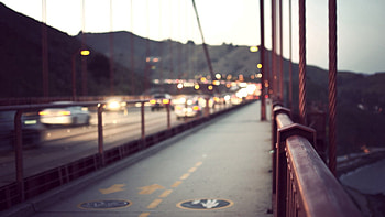 Cities, Cars, City, Glare, Fog, Traffic, Movement, Bridge, Handrail, Railings, Greased, Smeared HD wallpaper