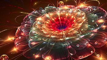 3d Flower, fireworks, drops, flowers, red HD wallpaper