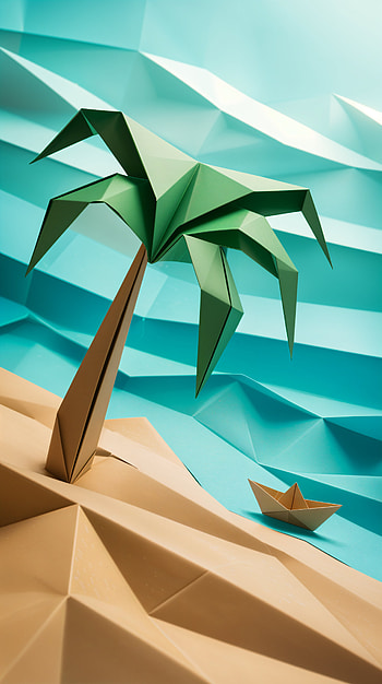 Caribbean Breeze: Origami Island Vibes , palm tree, paper art, origami, beach HD phone wallpaper