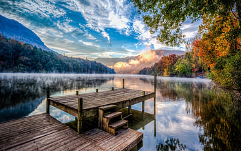 stunning lake lake landscape r, clouds, pier, r, mountains, docks, lake HD wallpaper