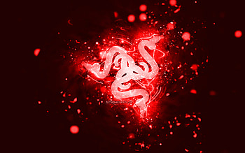 Razer red logo, , red neon lights, creative, red abstract background, Razer logo, brands, Razer HD wallpaper