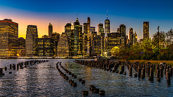Cities, Water, Night City, New York HD wallpaper