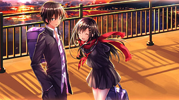 Time Memory, uniform, school uniform, long hair, nice, scenery, scenic, short hair, couple, happy, male, female, sweet, scene, girl, romance, anime girl, boy, anime, pretty, anime couple, romantic, scarf, lovely, guy HD wallpaper