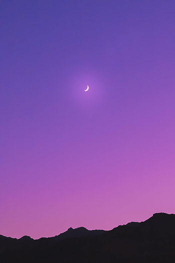 Sky, Mountains, Moon, Violet, Dark, Purple HD phone wallpaper