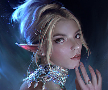 Elf girl, face, luminos, elf, hand, blue, frumusete, art, anya taylor joy, gorgeous, luminita pham, superb, fantasy HD wallpaper