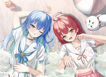 Hoshimachi Suisei & Sakura Miko, hololive, Sakura Miko, Hoshimachi Suisei, Anime, Virtual Youtuber HD wallpaper