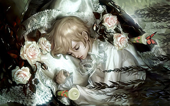 Sleeping boy, white, black, art, rose, fantasy, boy, flower, luminos, sleep HD wallpaper