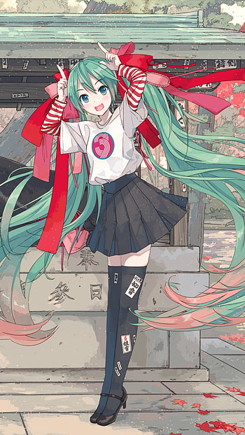 Kyoto Nippon Festival, green eyes, twintails, green hair, long hair, Hatsune Miku, Anime, Vocaloid HD phone wallpaper
