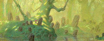 Parasol, umbrella, art, craig elliott, girl, tree, fantasy, green, luminos HD wallpaper
