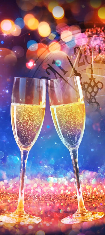 Happy New Year, wine glass, tableware, celebrate, festival, 2022, glitter, clock, party HD phone wallpaper