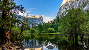 Mirror Lake, Yosemite NP, water, mountains, usa, california, sky, reflections HD wallpaper