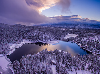 Trees Covered In Snow Lake Landscape Clear Sky Clouds , trees, nature, forest, snow, clouds, landscape HD wallpaper