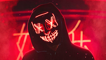 Hoodie Boy With Red Neon Mask, hoodie, mask, artist, artwork, digital-art HD wallpaper