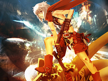 Gun Fire, crimson, anime, red, fight, girl, gun, fire, burst angel HD wallpaper