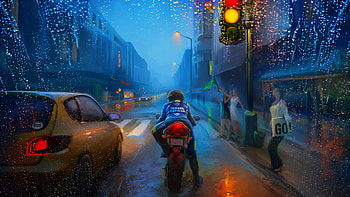 Rain Racing, biker, rain, artist, artwork, digital-art, deviantart HD wallpaper