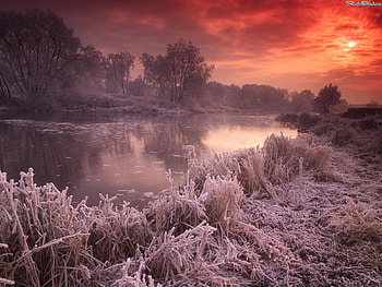 Landscape, Winter, Sunset, Sky, Lakes HD wallpaper