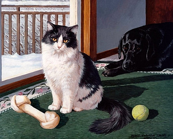By Persis Clayton, dog, kitten, puppy, persis clayton, painting, art, cat, friend HD wallpaper
