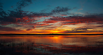 Sunset, clouds, sky, lake, nature HD wallpaper