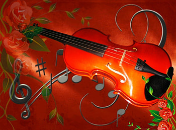 Music, golden, violin, fiery HD wallpaper