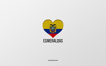 I Love Esmeraldas, Ecuadorian cities, Day of Esmeraldas, gray background, Esmeraldas, Ecuador, Ecuadorian flag heart, favorite cities, Love Esmeraldas HD wallpaper