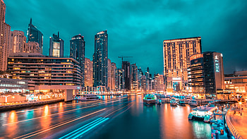 Night City Skyscrapers Port, cityscape, long exposure, architecture, ports HD wallpaper