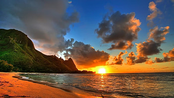 Tunnels Beach, Kauai, Hawaii, Hawaii, Tunnels Beach, Sunset, Clouds HD wallpaper