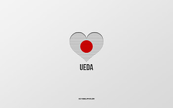 I Love Ueda, Japanese cities, Day of Ueda, gray background, Ueda, Japan, Japanese flag heart, favorite cities, Love Ueda HD wallpaper