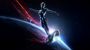 Silver Surfer Is A Woman In Fantastic Four First Steps, the-fantastic-four-first-steps, the-fantastic-four, movies, 2025-movies, silver-surfer, superheroes, artwork, art, digital-art, ai HD wallpaper