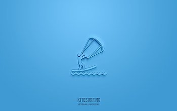 Kitesurfing 3d icon, blue background, 3d symbols, Kitesurfing, sport icons, 3d icons, Kitesurfing sign, sport 3d icons HD wallpaper
