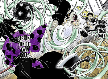 Demon Slayer : Serpent-Tinite Twin Poles & Strong Wind Tengu Gale Action, Anime, Demon Slayer: Kimetsu no Yaiba HD wallpaper
