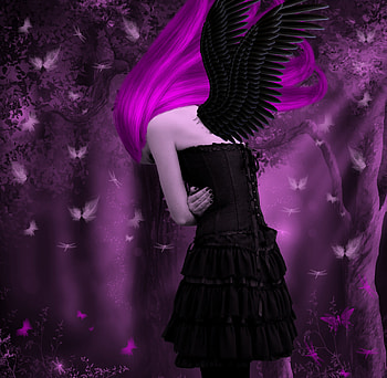 ✫Pink Forest of My Life ✫, colorful, colors, digital art, dragonflies, dress, butterflies, fantastic, animals, bright, female, wings, model, forests, beautiful, pink hair, pink, fantasy, pretty, manipulation, cool, enchanted, girls, women, lovely, hair HD wallpaper