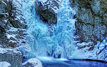 Winter landscape, Waterfalls, Snow, Lake, Germany, Mountain HD wallpaper