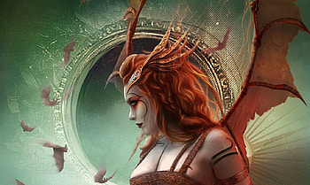 Zodiac ~ Sagittarius, wings, horns, girl, sagittarius, vasylina, fantasy, zodiac, red, luminos HD wallpaper