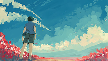 Art, Sky, Stars, Guy HD wallpaper