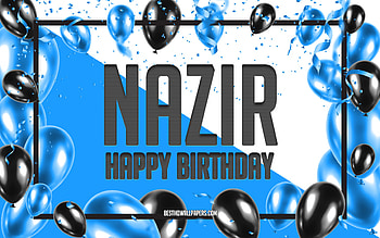 Happy Birtay Nazir, Birtay Balloons Background, Nazir, with names, Nazir Happy Birtay, Blue Balloons Birtay Background, Nazir Birtay HD wallpaper