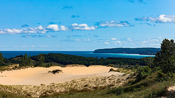 Sleeping Bear Dunes and Lakeshore, Michigan, clouds, landscape, sky, water, usa HD wallpaper