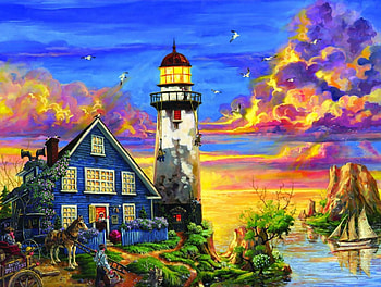 Freshly Painted F2Cmp, lighthouse, architecture, chapel, art, beautiful, church, artwork, scenery, wide screen, religious, painting, seascape HD wallpaper