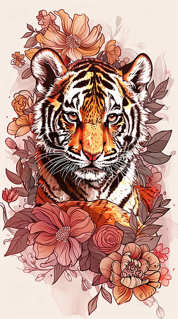 Floral Majesty Cub, tiger, flower HD phone wallpaper
