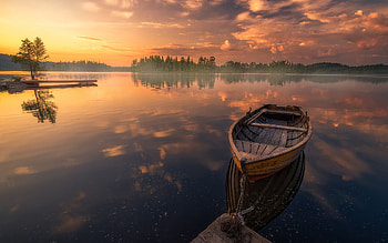 Lake at sunset, Tranquil reflection, Captivating beauty, Serene ambiance HD wallpaper