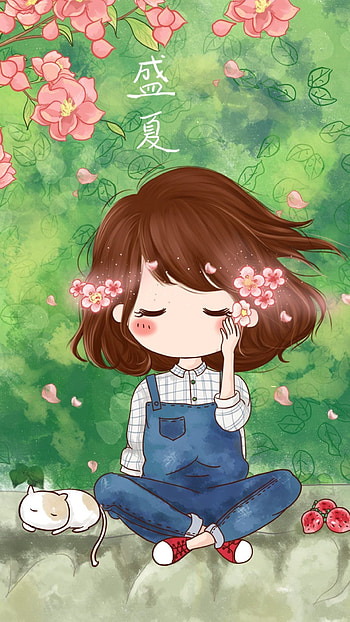 Cute Cartoon Girl, Close Eyes HD phone wallpaper