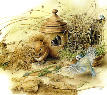 November, artwork, birds, calander HD wallpaper