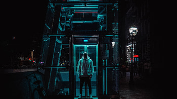 Man Standing Under Structure, neon, graphy HD wallpaper