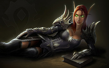 World of Warcraft, games, armour, thigh highs, warcraft, red hair, elf, book, video games, green eyes, stockings, female HD wallpaper