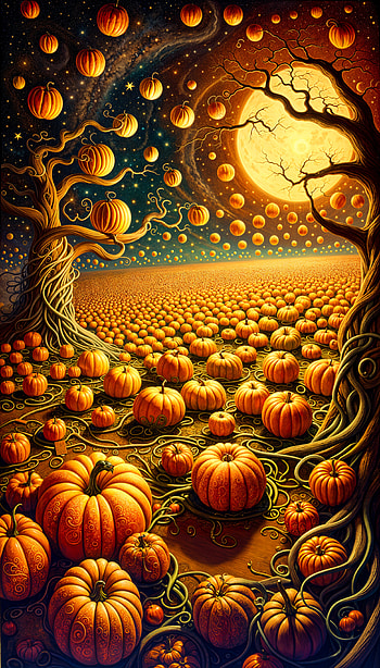 Enchanted Pumpkin Patch : A Captivating Fall Escape, pumpkin patch, pumpkin, moon, tree HD phone wallpaper