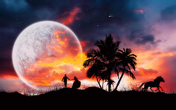 This time tonight 8 by Welsragon, night, horse, moon, love, couple, welsragon, sky, tree HD wallpaper
