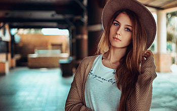 Girl with Hat, girl, pretty, hat, brunette HD wallpaper
