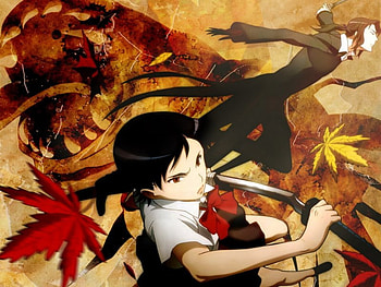 haji&saya in leaves, blood, color, fall HD wallpaper