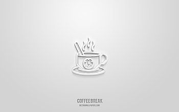 coffee break 3d icon, white background, 3d symbols, coffee break, breakfast icons, 3d icons, coffee break sign, breakfast 3d icons HD wallpaper