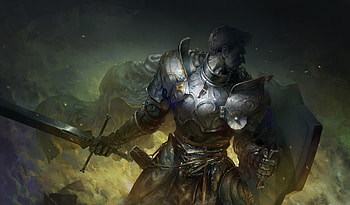 Warrior, frumusete, art, sword, man, armor, fantasy, battle, luminos, dong jianhua HD wallpaper
