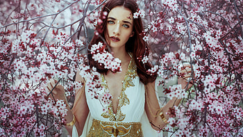 Blossom Tree Girl, blossom, flowers, tree, girls HD wallpaper
